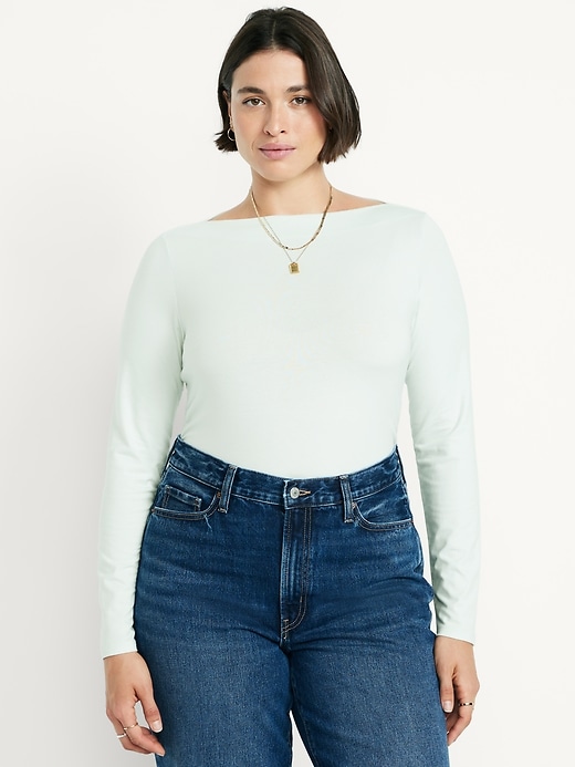 Image number 5 showing, Long-Sleeve Slit-Neck Ruched Top