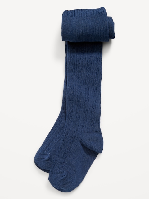 Cable-Knit Tights for Toddler Girls - Navy Blue
