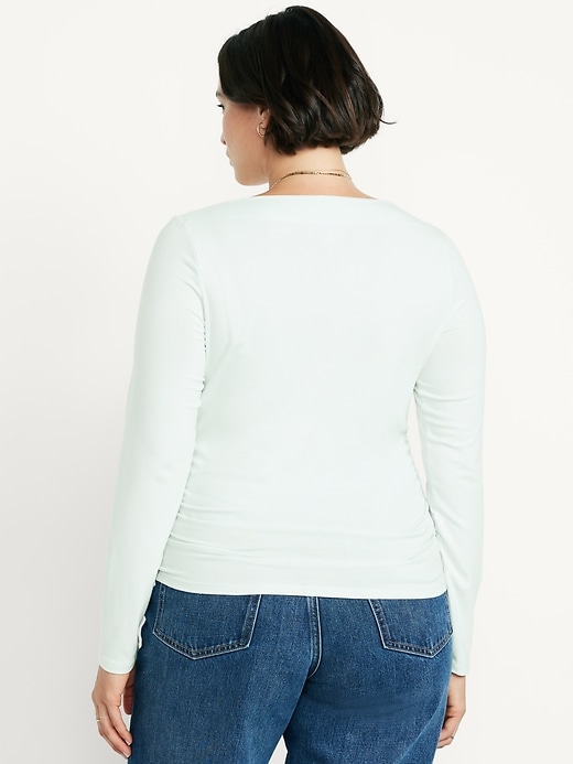 Image number 6 showing, Long-Sleeve Slit-Neck Ruched Top