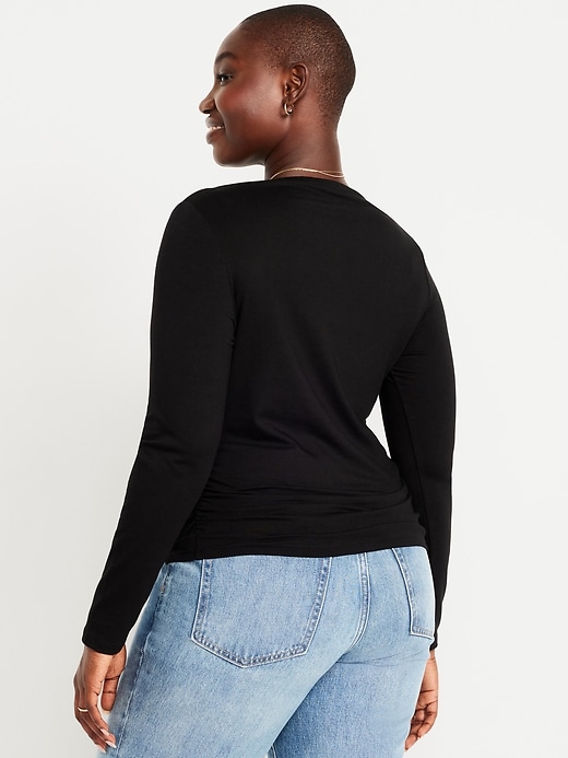 Image number 6 showing, Long-Sleeve Slit-Neck Ruched Top