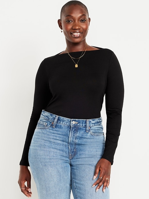 Image number 5 showing, Long-Sleeve Slit-Neck Ruched Top