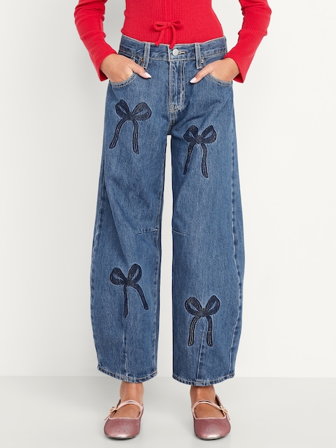 Printed Super Baggy Barrel-Leg Jeans for Girls