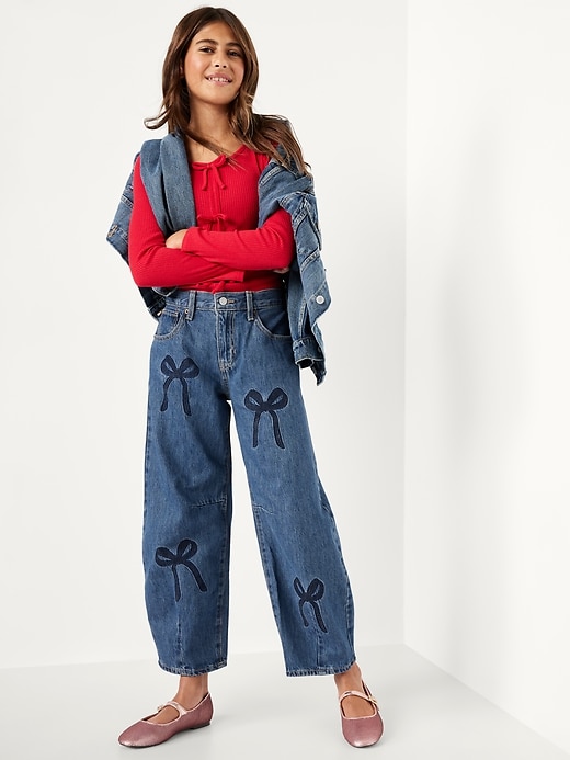 Printed Super Baggy Barrel-Leg Jeans for Girls