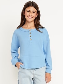 Image number 1 showing, CozePlush Oversized Thermal-Knit Henley Top for Girls