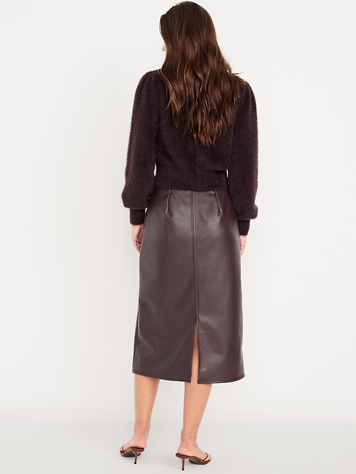 Image number 2 showing, High-Waisted Faux-Leather Midi Skirt