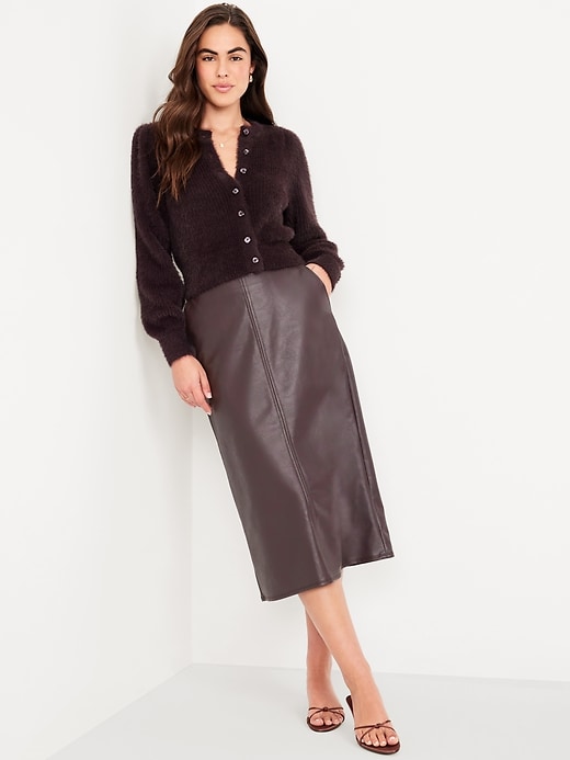 Image number 3 showing, High-Waisted Faux-Leather Midi Skirt