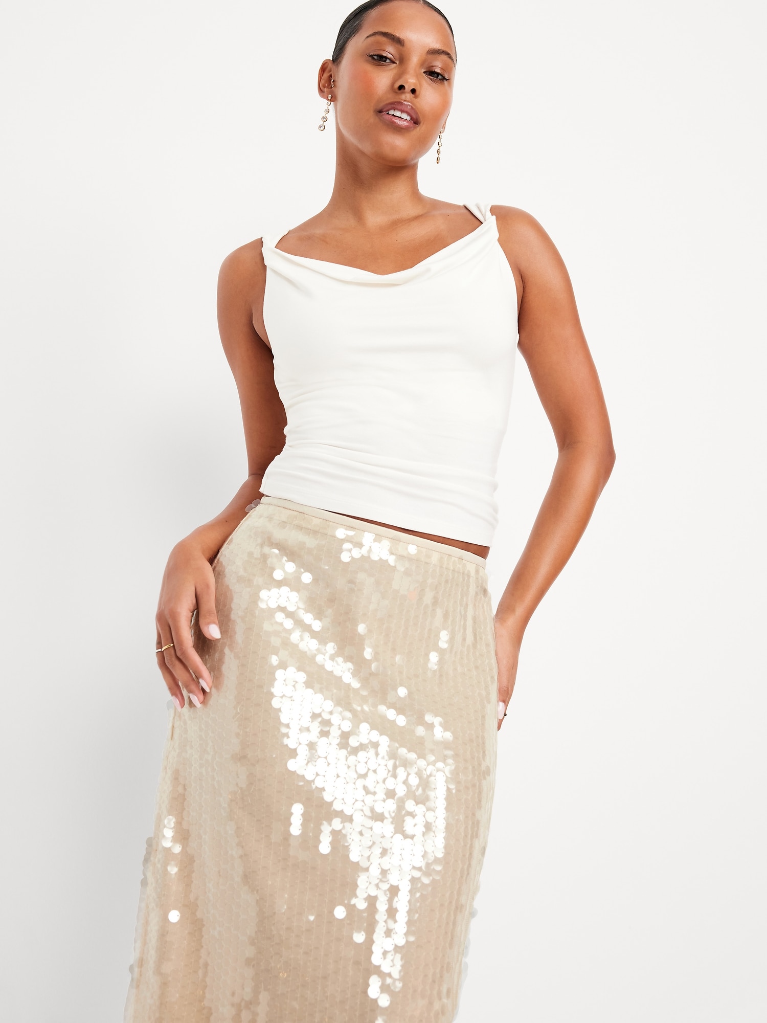 High-Waisted Sequin Midi Pencil Skirt