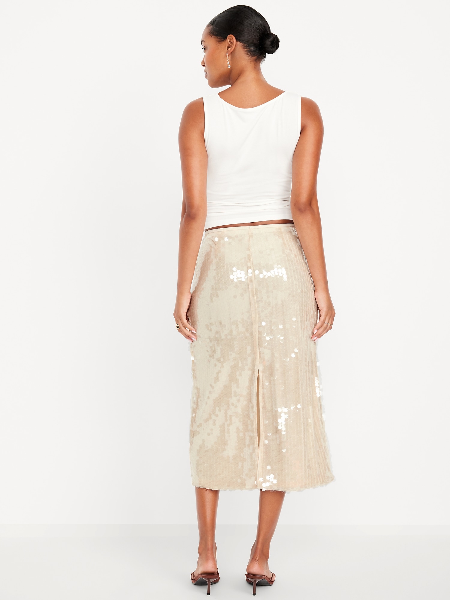 High-Waisted Sequin Midi Pencil Skirt