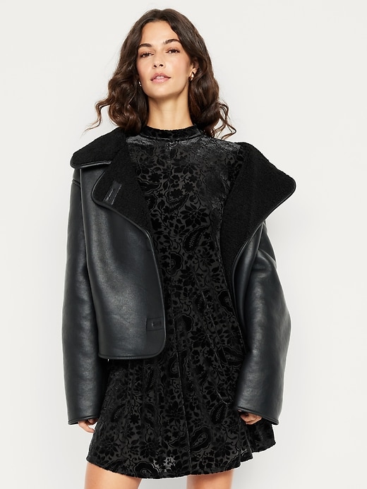 Long-Sleeve Velour Mini Dress