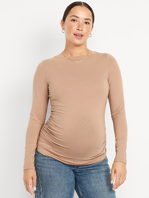 Image number 1 showing, Maternity Long-Sleeve Slit-Neck T-Shirt
