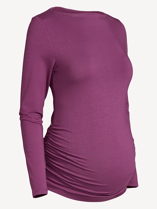Image number 1 showing, Maternity Long-Sleeve Slit-Neck T-Shirt