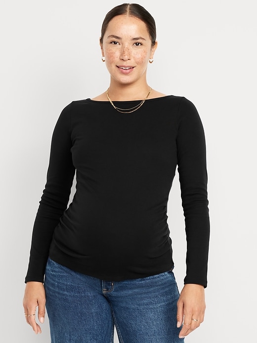 Image number 1 showing, Maternity Long-Sleeve Boatneck T-Shirt