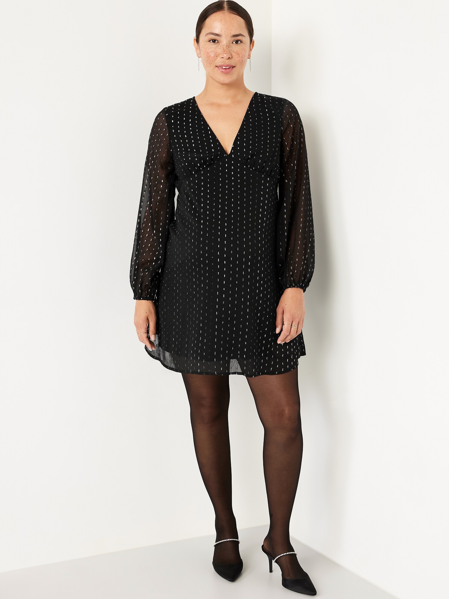 Женское платье Old Navy Maternity Textured Long-Sleeve Mini, цвет: Чёрный — фото 3