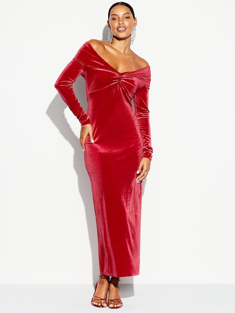 The Occasion by Old Navy Velvet Off-Shoulder Maxi Dress - Classic Red