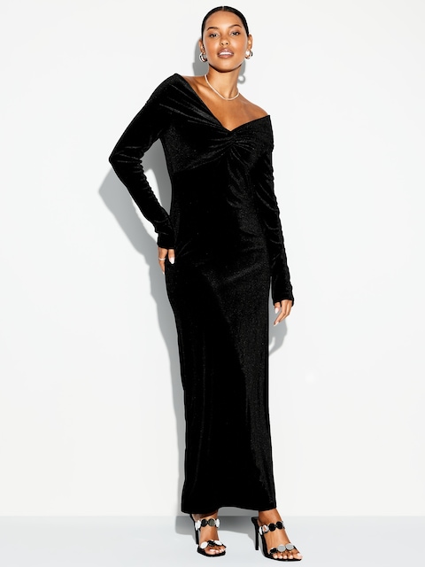 The Occasion by Old Navy Velvet Off-Shoulder Maxi Dress - Black Jack