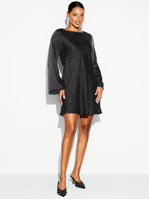 The Occasion by Old Navy Satin Flare-Sleeve Mini Dress - Black Dots