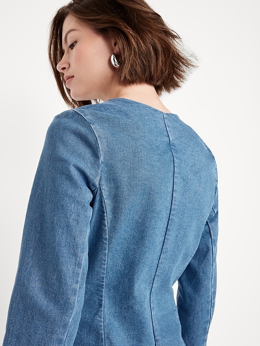 Image number 6 showing, Fitted Collarless Denim Blazer