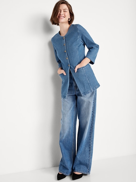 Image number 3 showing, Fitted Collarless Denim Blazer