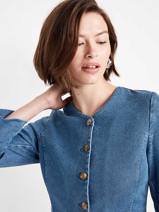 Image number 4 showing, Fitted Collarless Denim Blazer