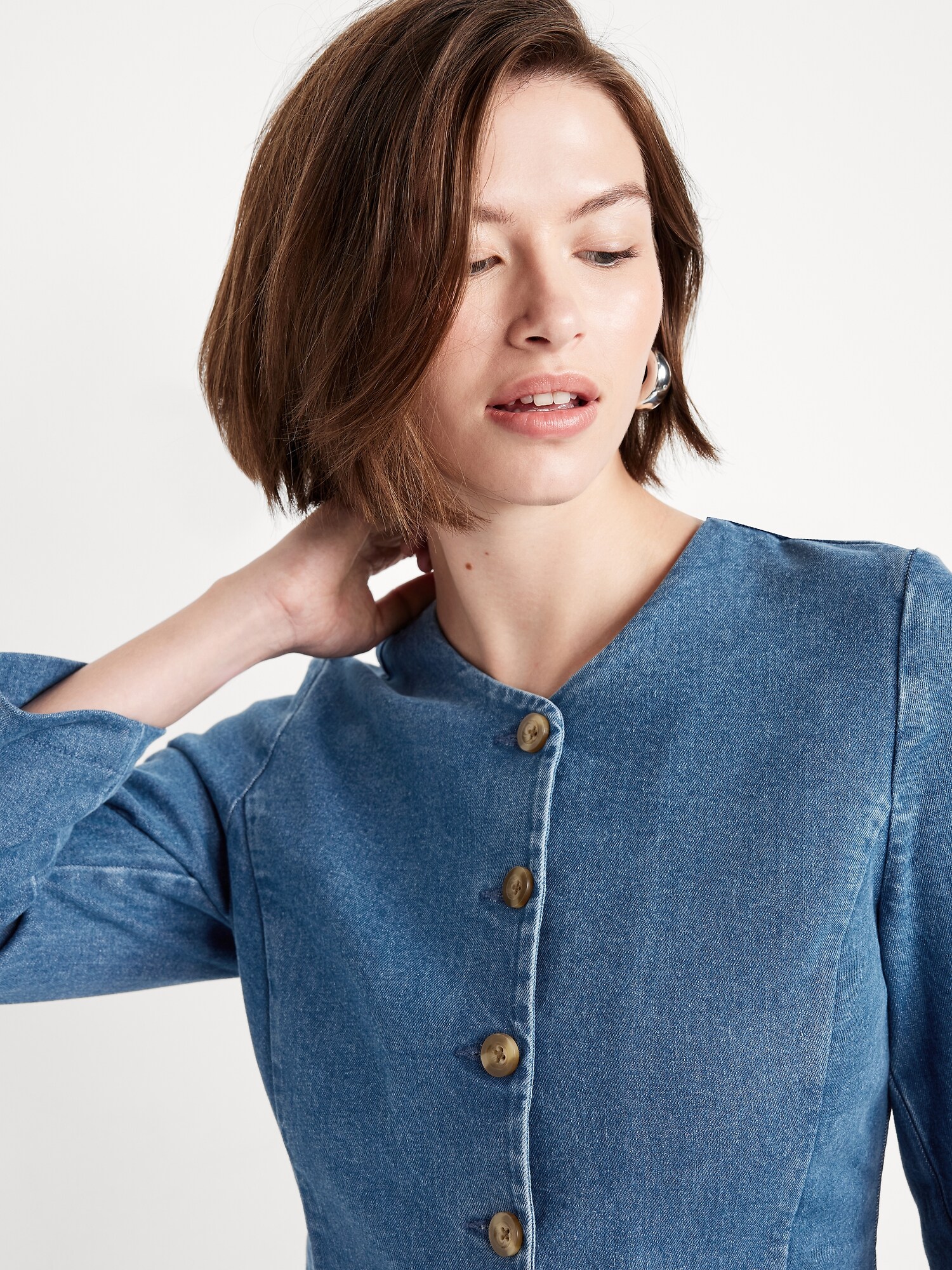Женский пиджак Old Navy Fitted Long Blazer, цвет: Средняя варка — фото 4