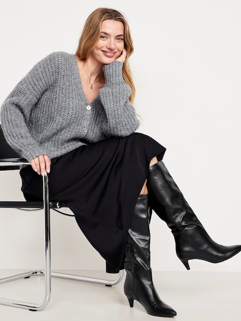 Tall Kitten Heel Boots for Women - Black