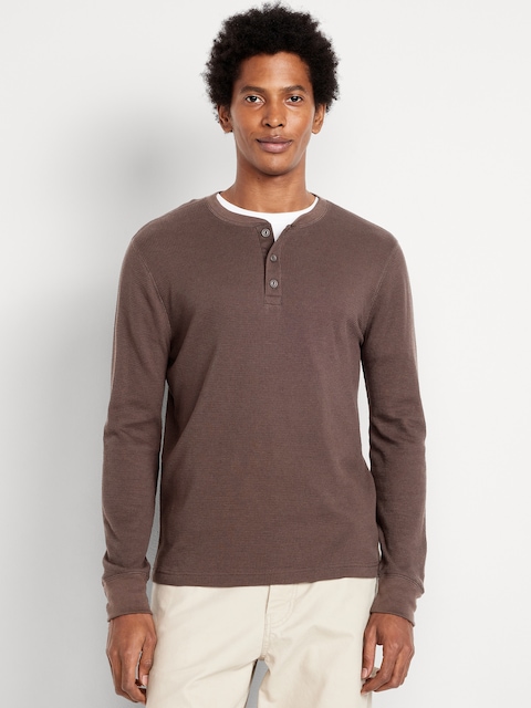 Waffle Henley T-Shirt - Black Coffee
