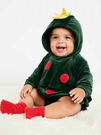 Image number 1 showing, Unisex Holiday Tree Costume Hooded One-Piece Romper for Baby