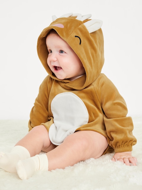 Long-Sleeve Critter Velour One-Piece Romper for Baby - Reindeer