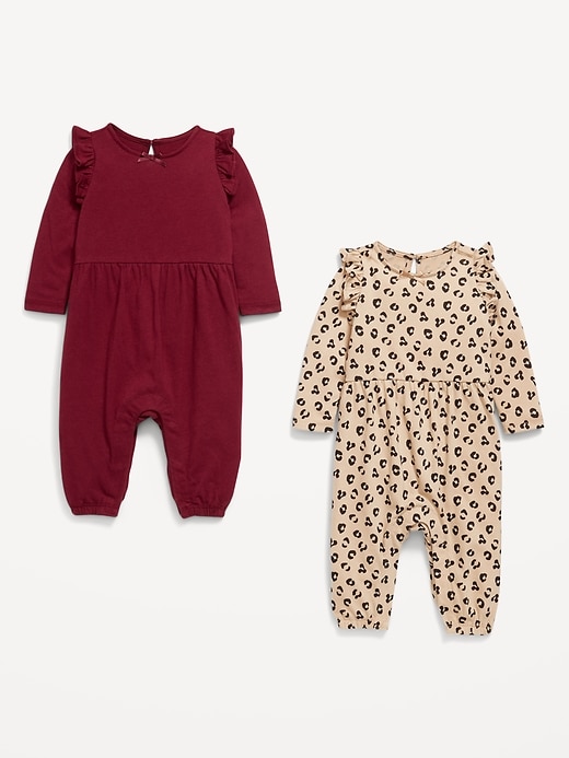 Image number 2 showing, Printed Long-Sleeve Ruffle-Trim One-Piece 2-Pack for Baby