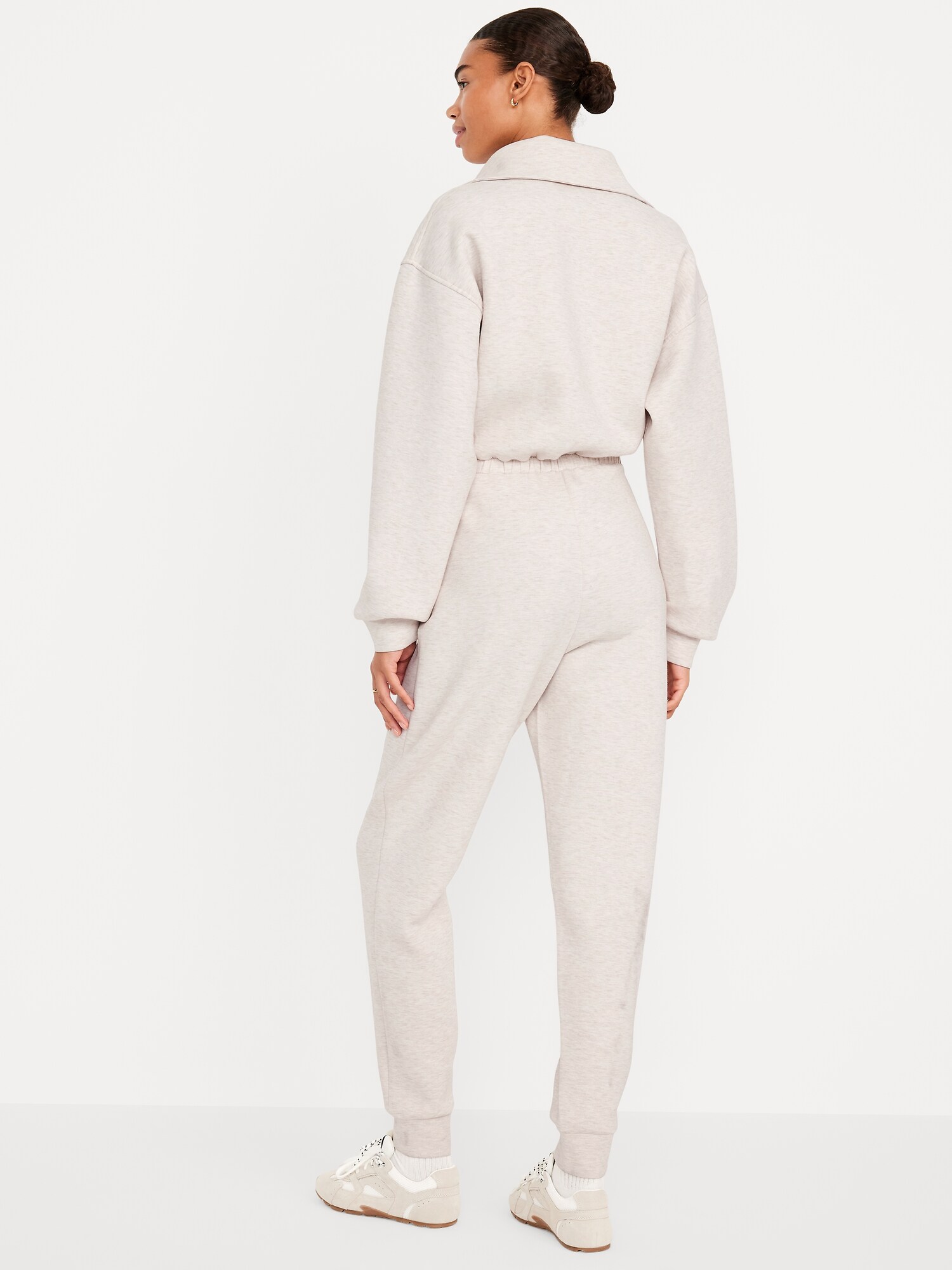 Женский комбинезон Old Navy Bounce Fleece Zip Jumpsuit, цвет: Овсяный меланжевый — фото 2