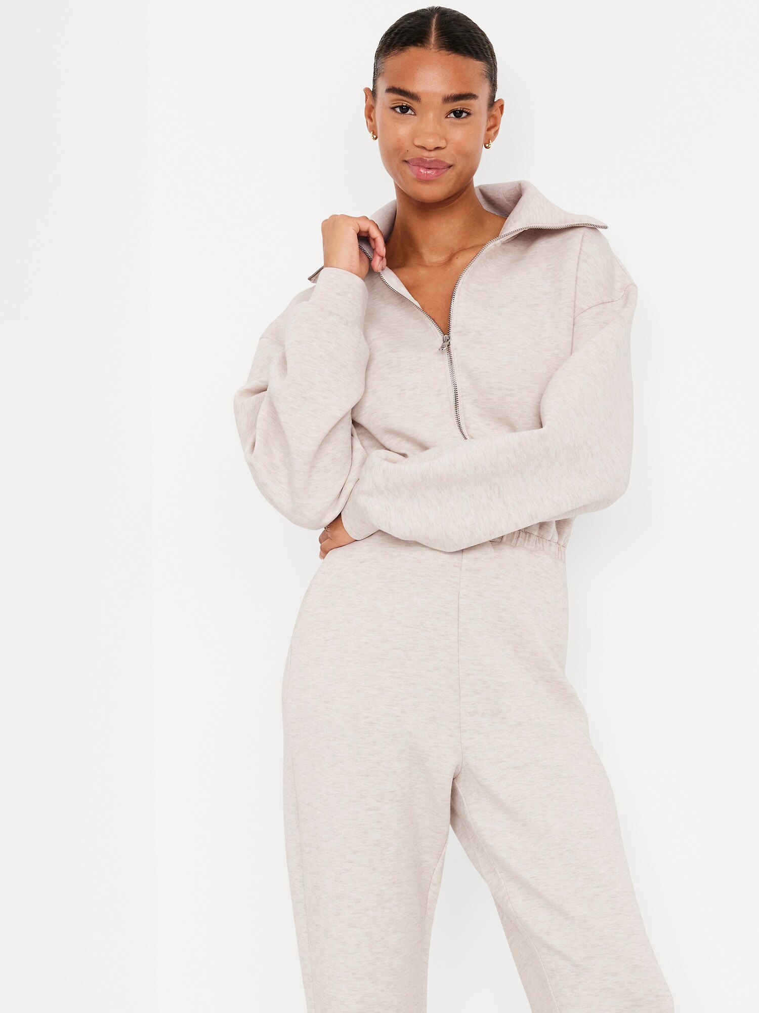 Женский комбинезон Old Navy Bounce Fleece Zip Jumpsuit, цвет: Овсяный меланжевый — фото 3