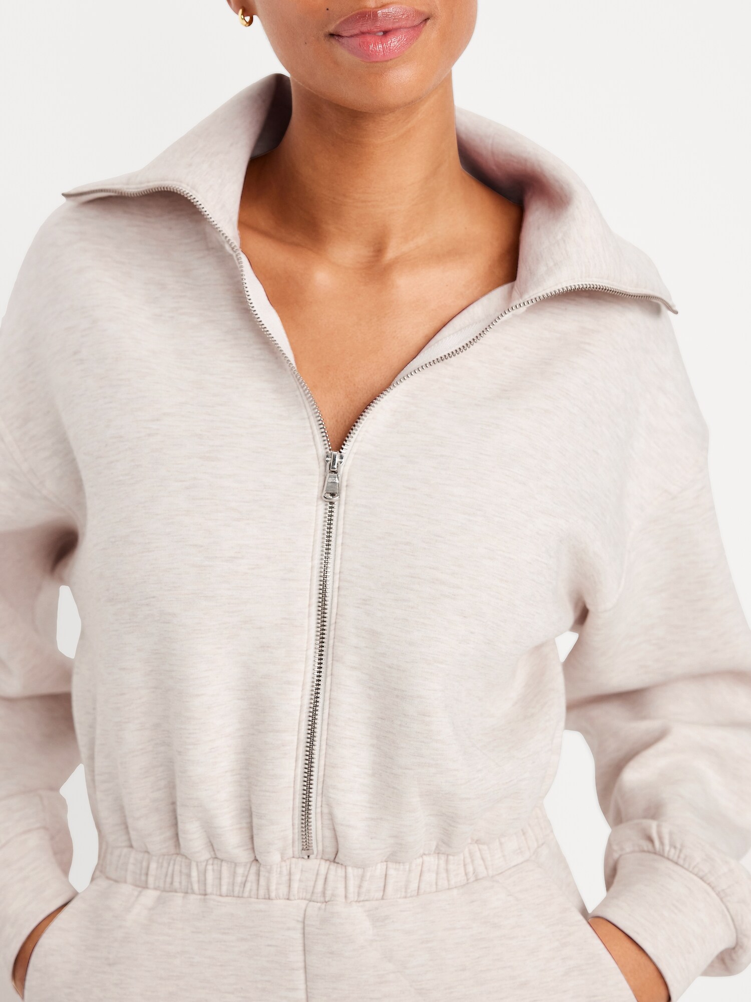 Женский комбинезон Old Navy Bounce Fleece Zip Jumpsuit, цвет: Овсяный меланжевый — фото 4