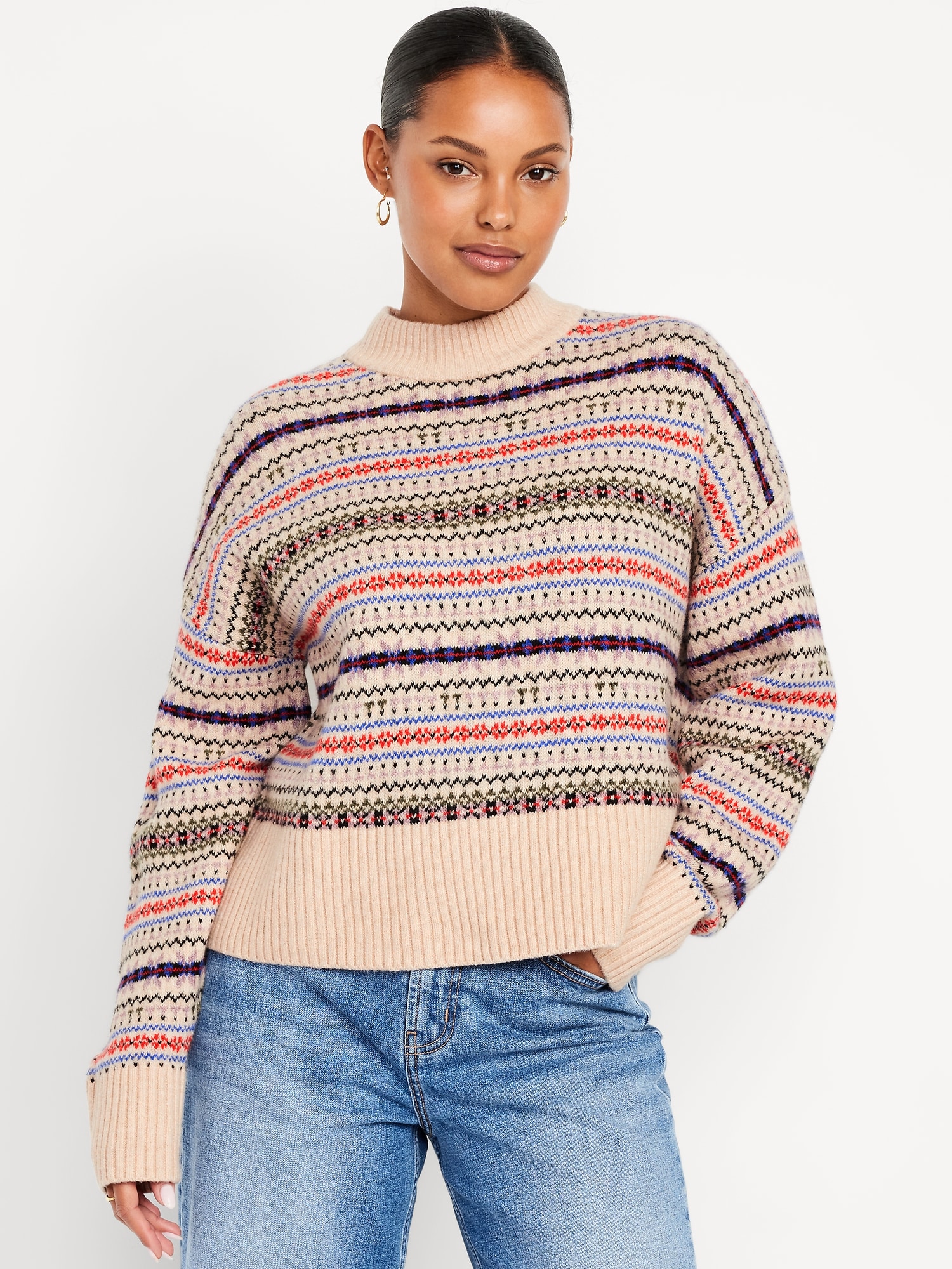 SoSoft Mock-Neck Fair Isle Sweater