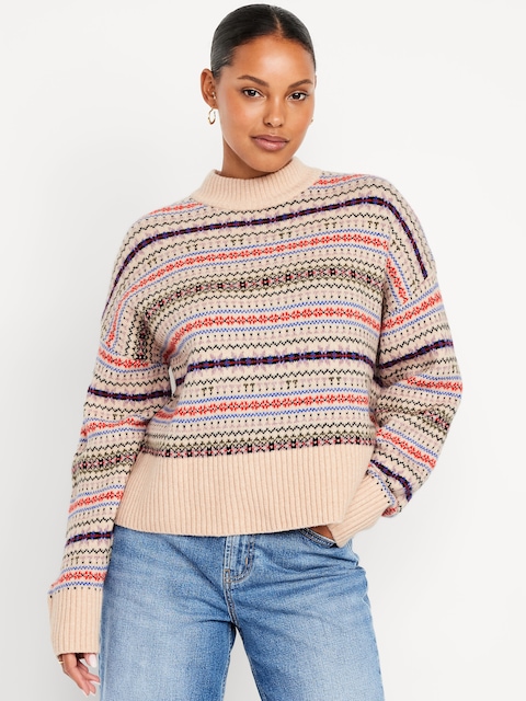 SoSoft Mock-Neck Fair Isle Sweater - Neutral Fair Isle