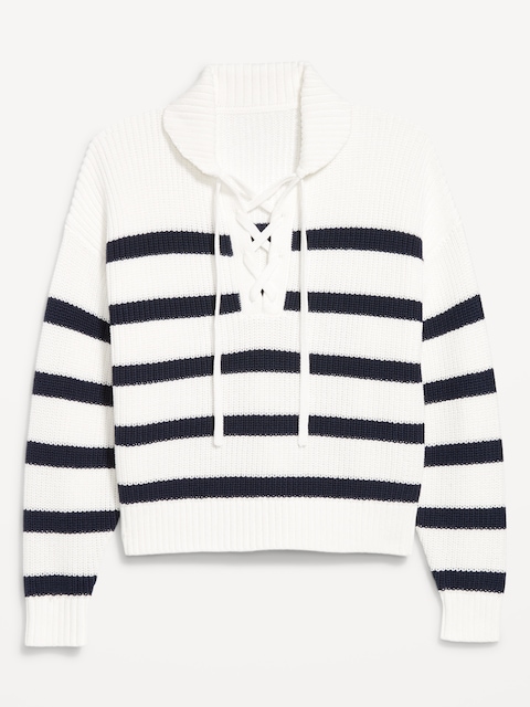 Seaside Cotton Lace-Up Collar Sweater