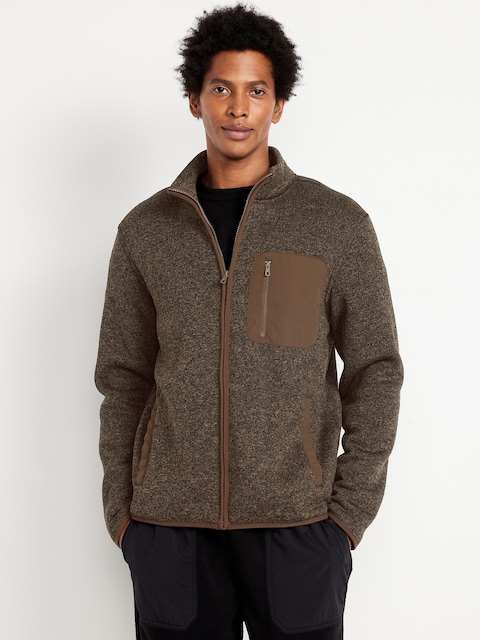 Sherpa-Lined Fleece-Knit Jacket - Surface Brown