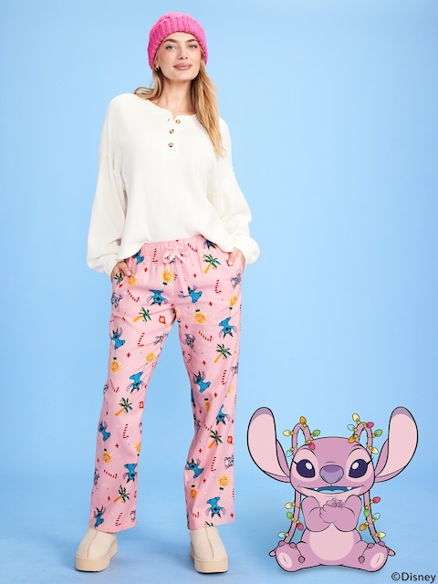 Old Navy x Disney Mid-Rise Printed Flannel Pajama Pants for Women - Pink Stitch (Match The Fam!)