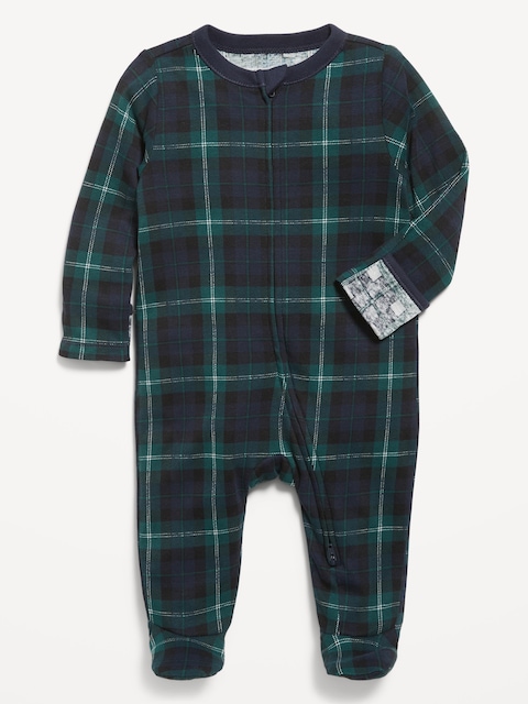 2-Way-Zip Sleep & Play Footed One-Piece for Baby - Navy Plaid (Match The Fam!)