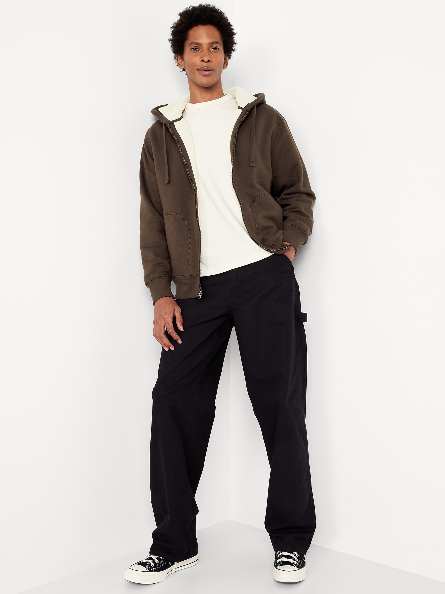 Sherpa-Lined Fleece Zip Hoodie