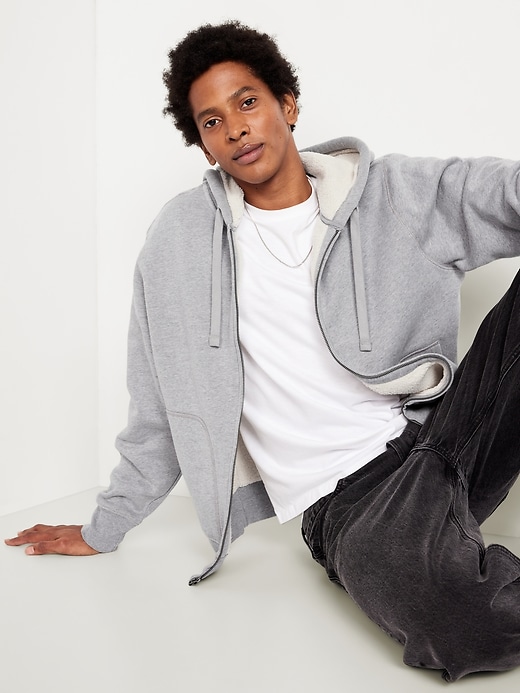Image number 3 showing, Sherpa-Lined Fleece Zip Hoodie