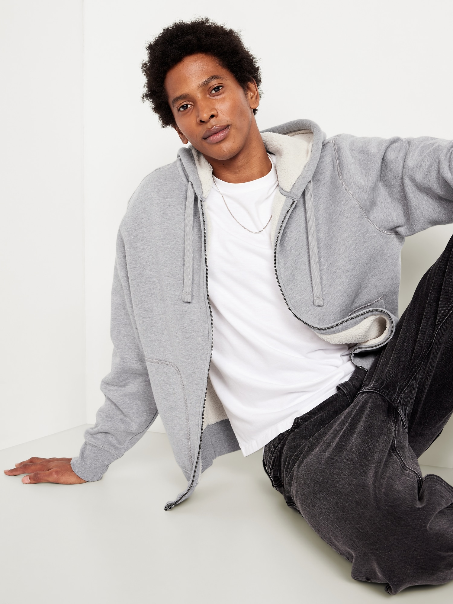 Sherpa-Lined Fleece Zip Hoodie