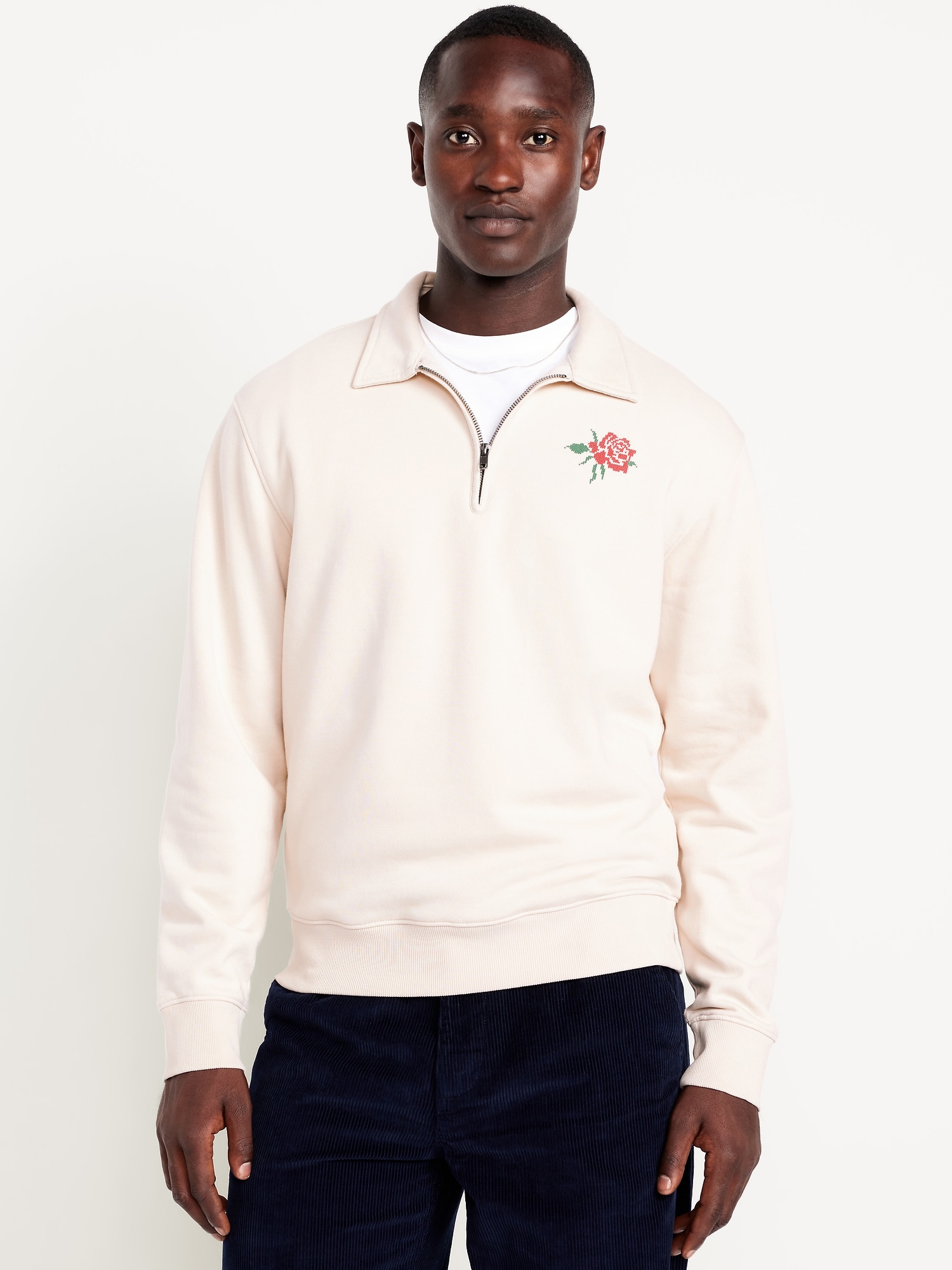 Collared Graphic Fleece Pullover