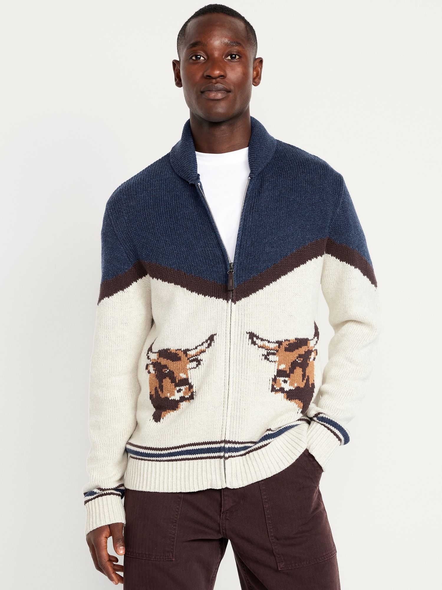 Graphic Zip Cardigan Sweater