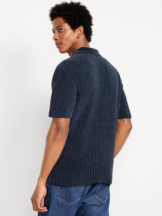 Image number 2 showing, Short-Sleeve Chenille Polo Sweater