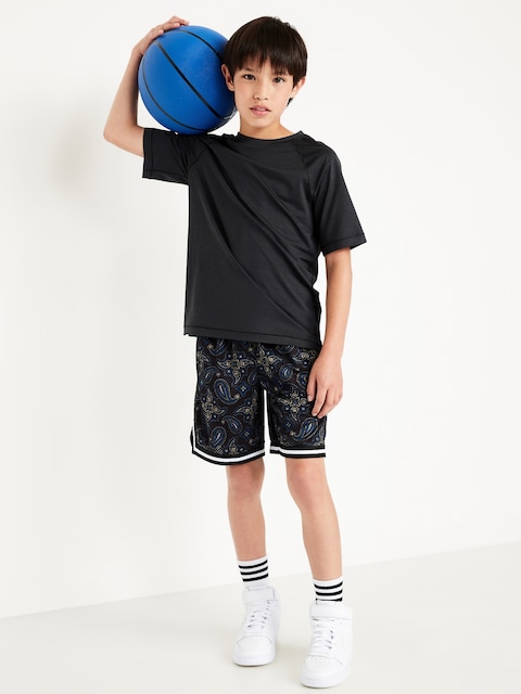 Printed Mesh Basketball Shorts for Boys (At Knee) - Black Paisley
