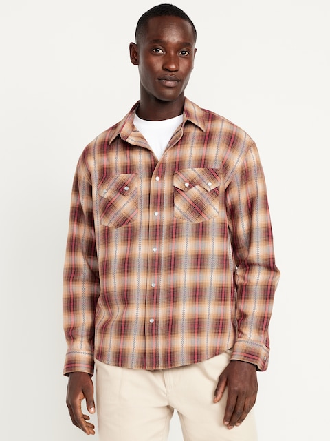 Textured Plaid Western Pocket Shirt