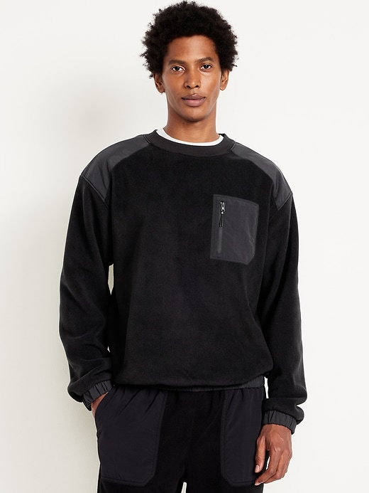 Image number 1 showing, Oversized Microfleece Utility Pocket Crew-Neck