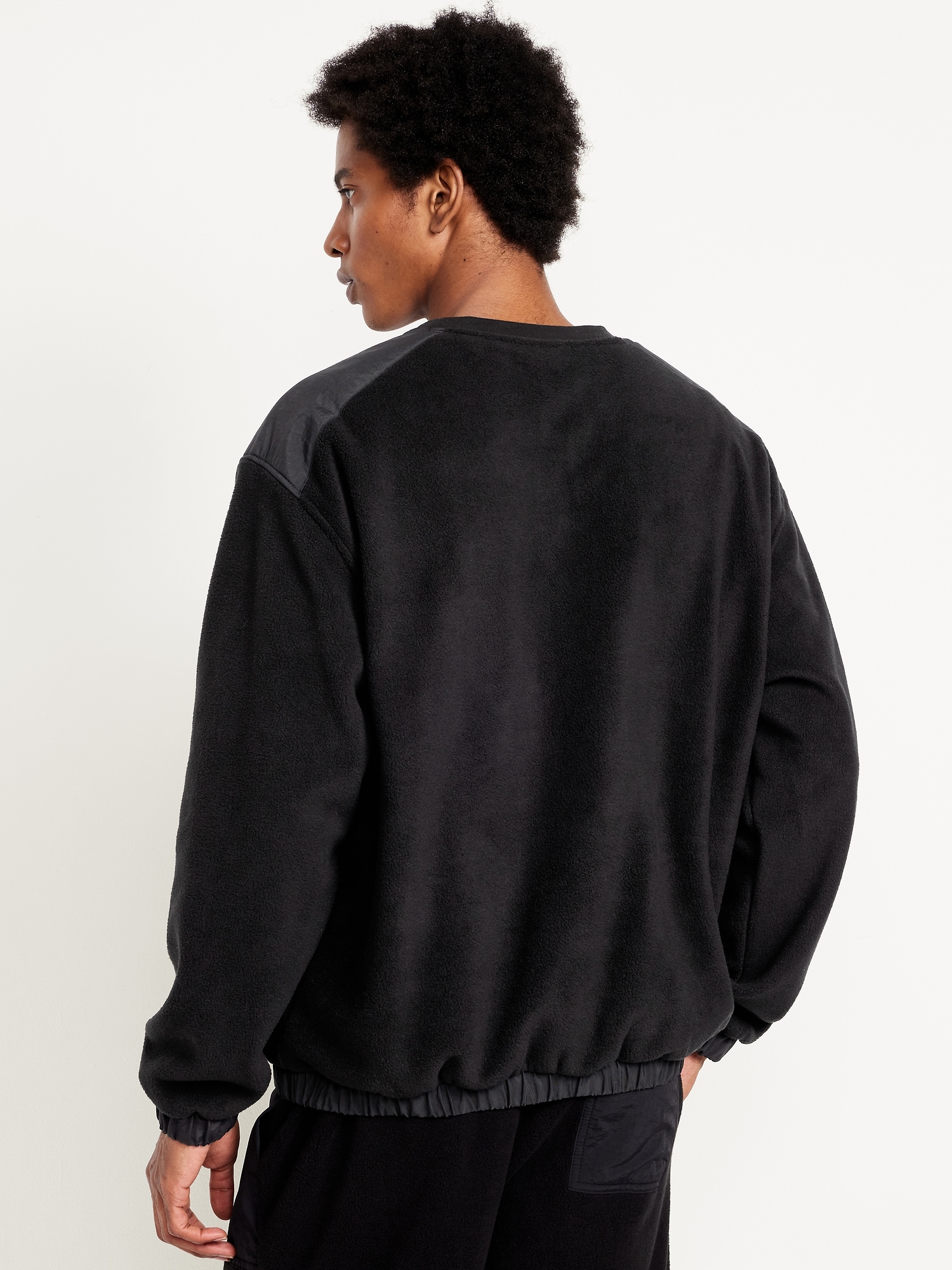 Oversized Microfleece Utility Pocket Crew-Neck
