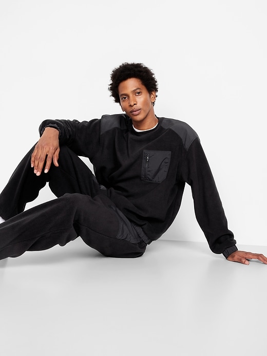 Image number 3 showing, Oversized Microfleece Utility Pocket Crew-Neck