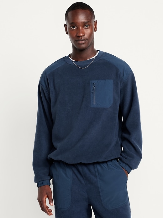 Image number 1 showing, Oversized Microfleece Utility Pocket Crew-Neck